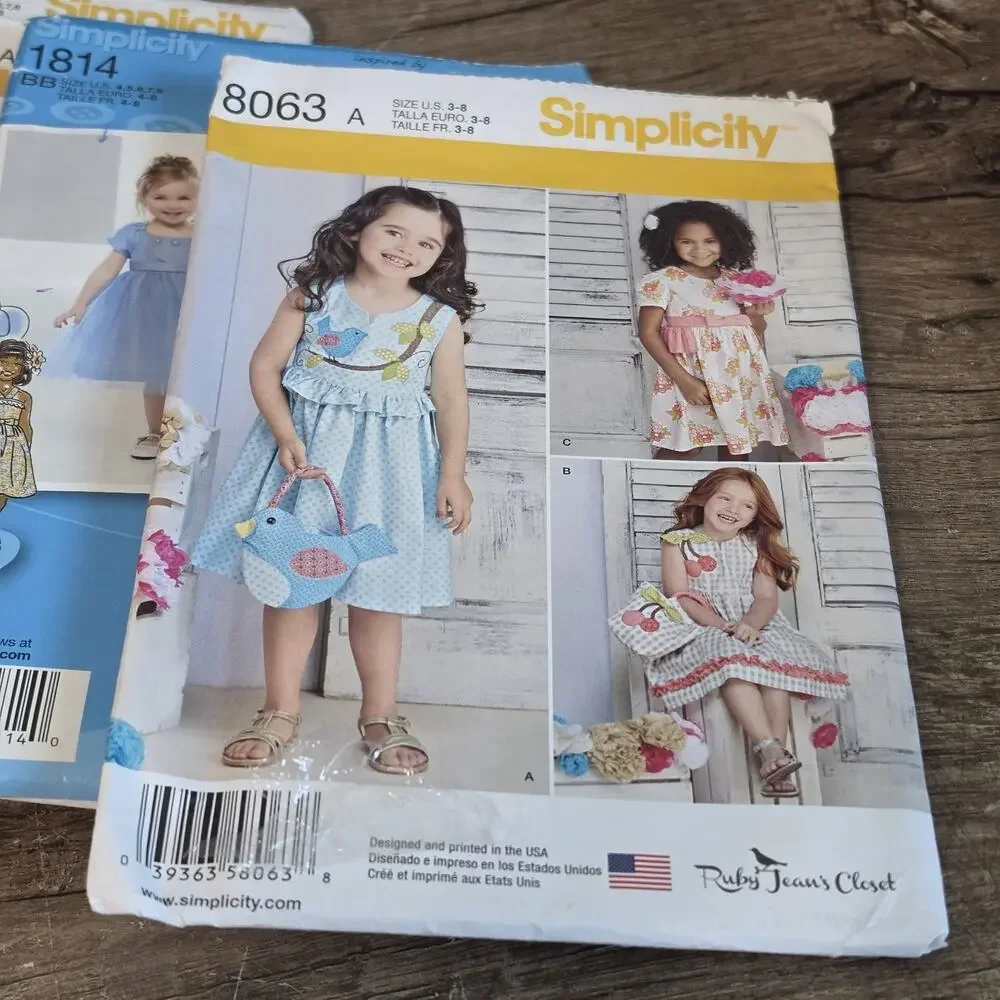 Lot of 7 Cut Sewing Patterns Simplicity Youth Girls Dresses